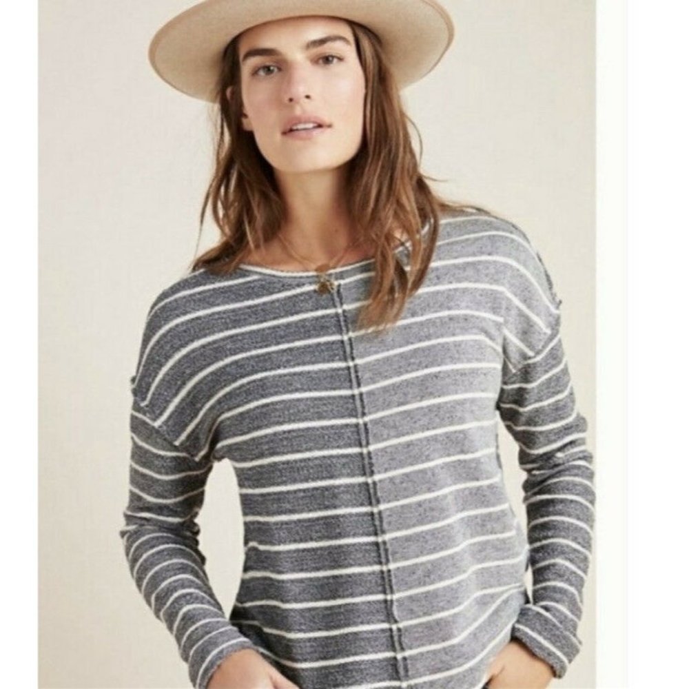 Anthropologie Dark Blue White Stripe Pullover Sweater Size XS New NWT RARE HTF